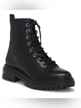 NEW VINCE CAMUTO Leather Combat Ankle Boot "Bestenda" Black Women’s Size 9.5